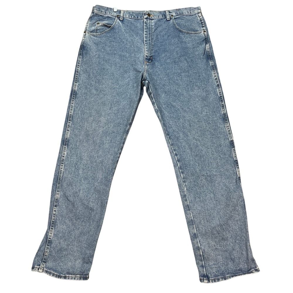 Wrangler Men's Blue Denim Jeans 42x34 Straight Leg Classic Fit Rugged Wear EUC
